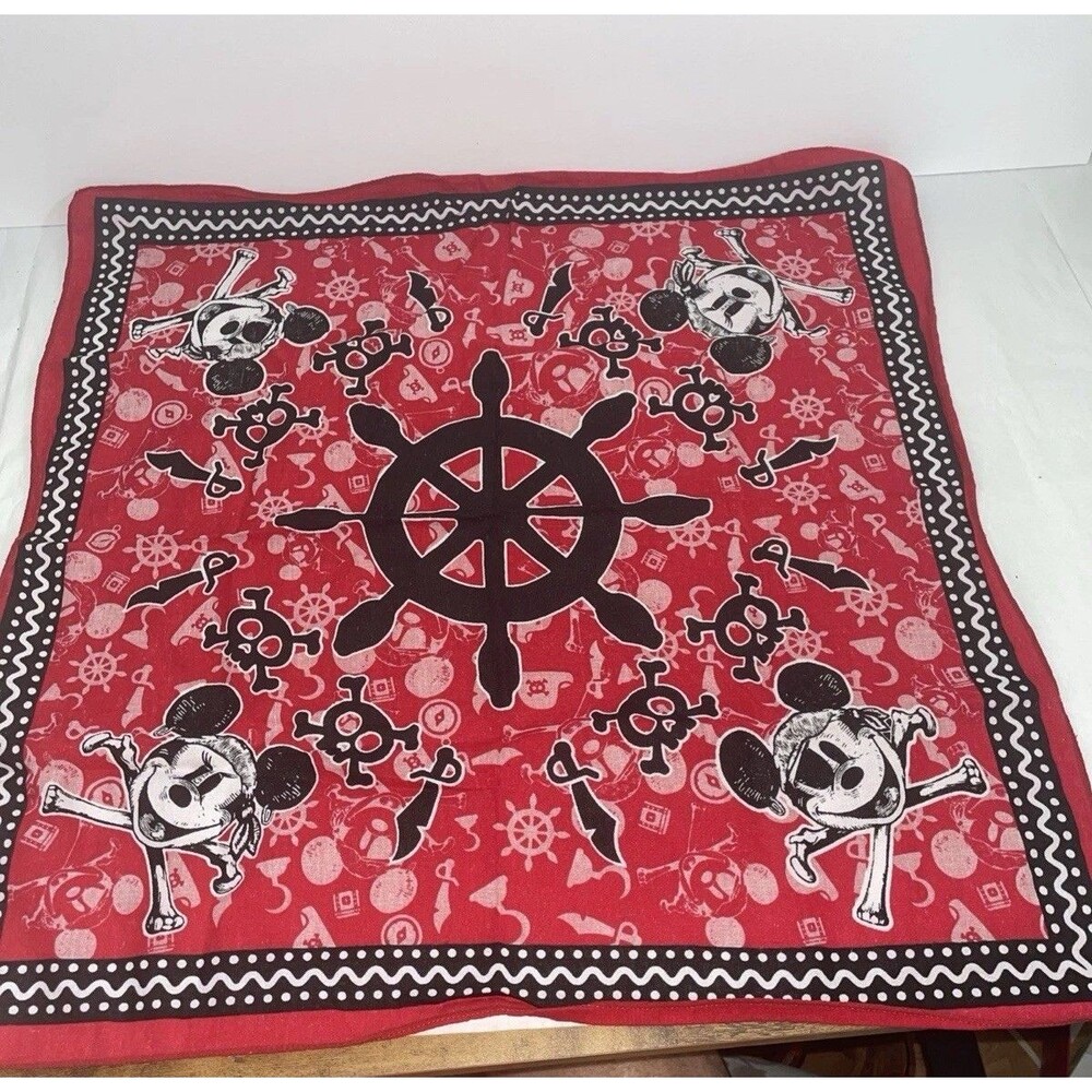 Disney Cruise Line Bandana Scarf Pirates Skull Cotton 21x21 Inches Red